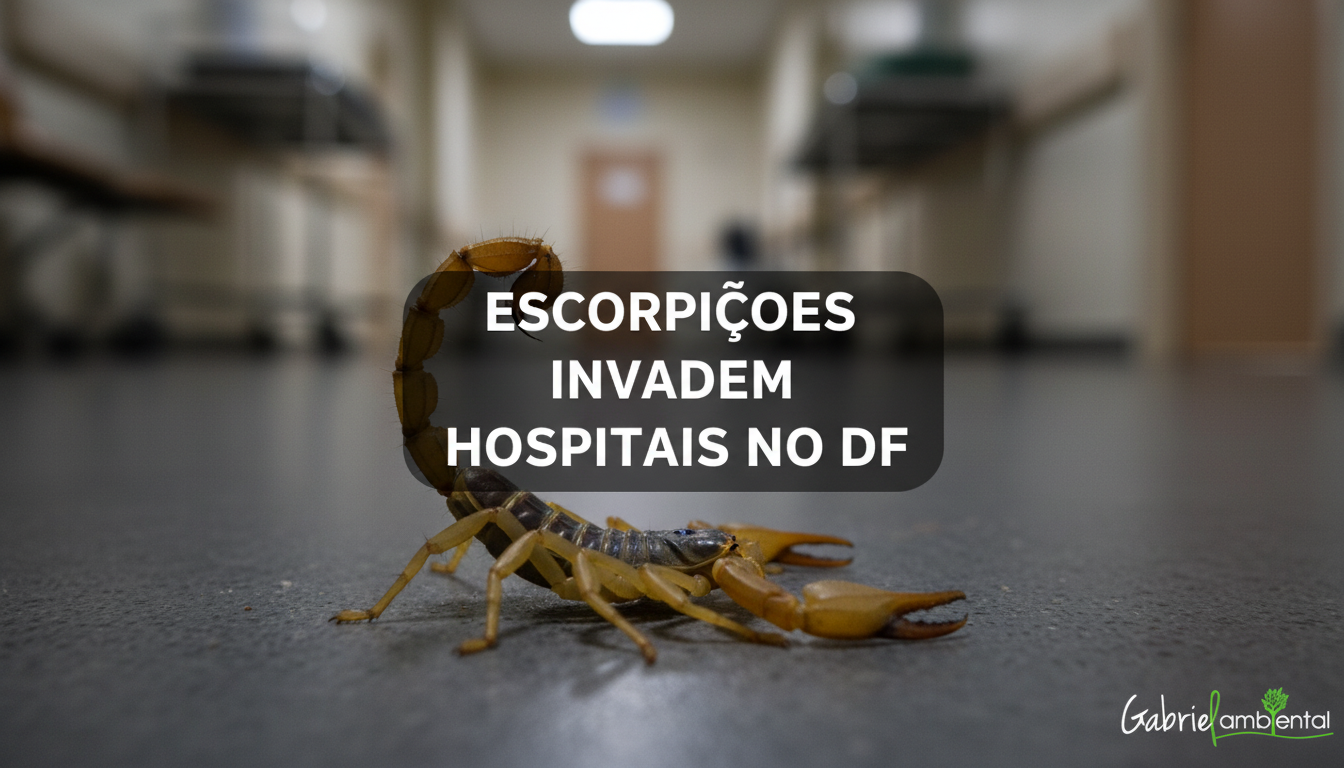 Escorpião-amarelo em ambiente hospitalar em Brasília, simbolizando o aumento de infestações na capital federal.