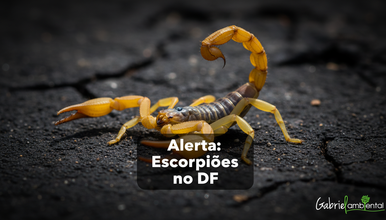 Escorpião amarelo em destaque, ilustrando o perigo dos acidentes no Distrito Federal