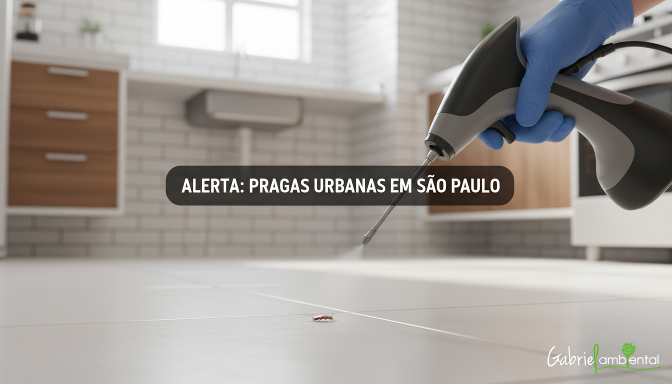 Técnico de dedetização em São Paulo pulverizando contra uma barata, destacando a prevenção de pragas urbanas.
