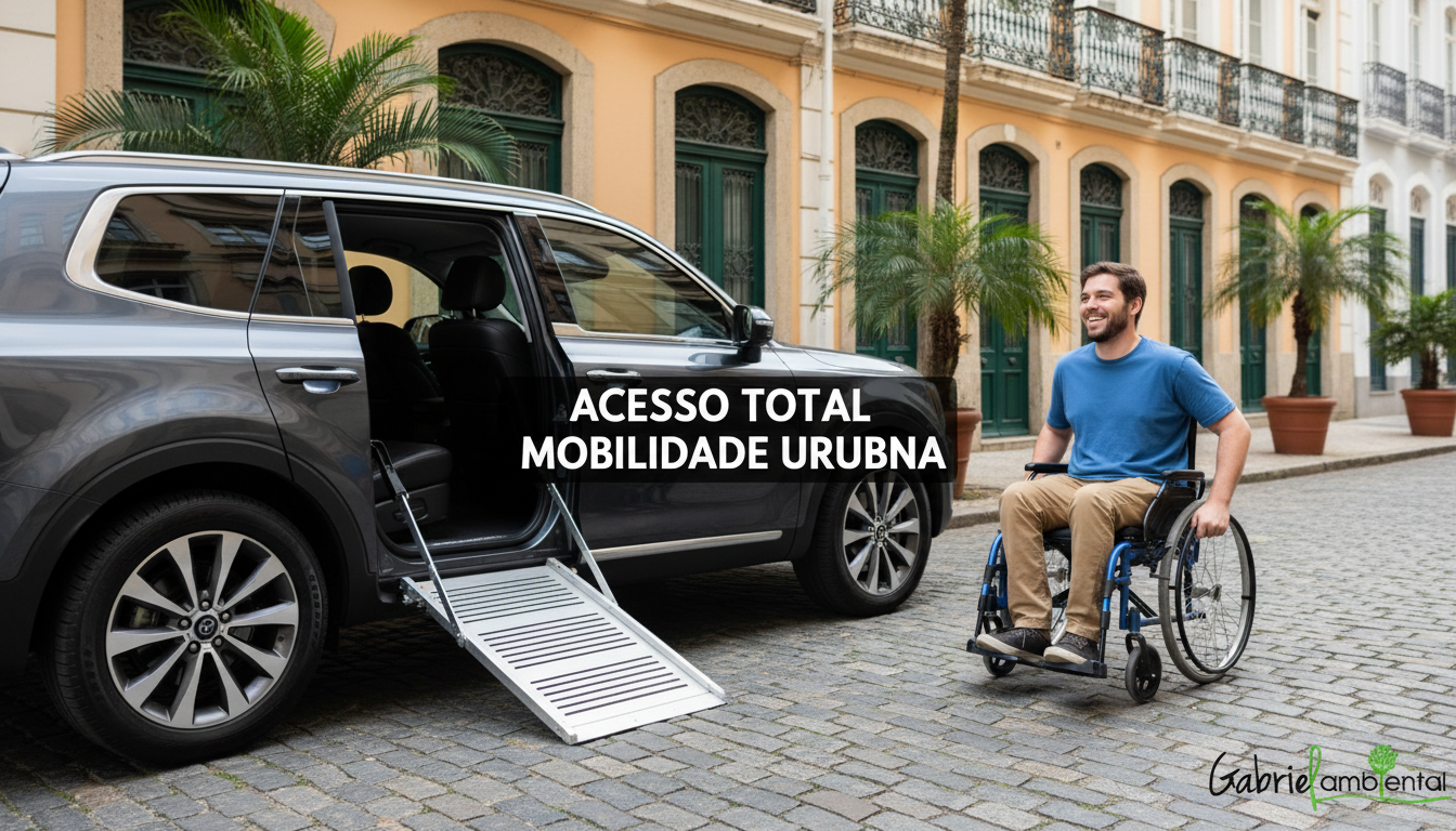 Pessoa em cadeira de rodas ao lado de um SUV moderno, simbolizando maior acessibilidade veicular.